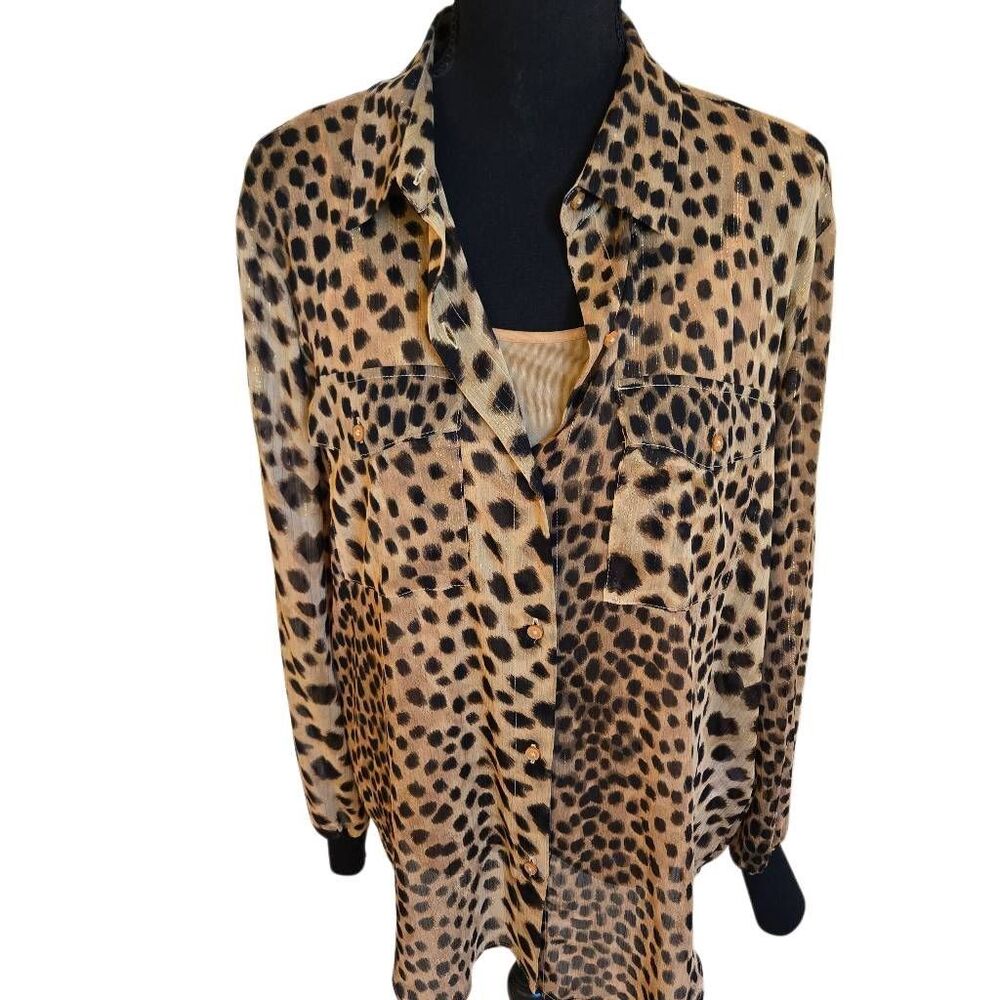 DKNY Womens Toffee Black Metallic Cheetah Print Tank and Blouse 2 Piece Medium